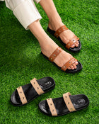 Drizzle Circle Sliders - Tan Brown