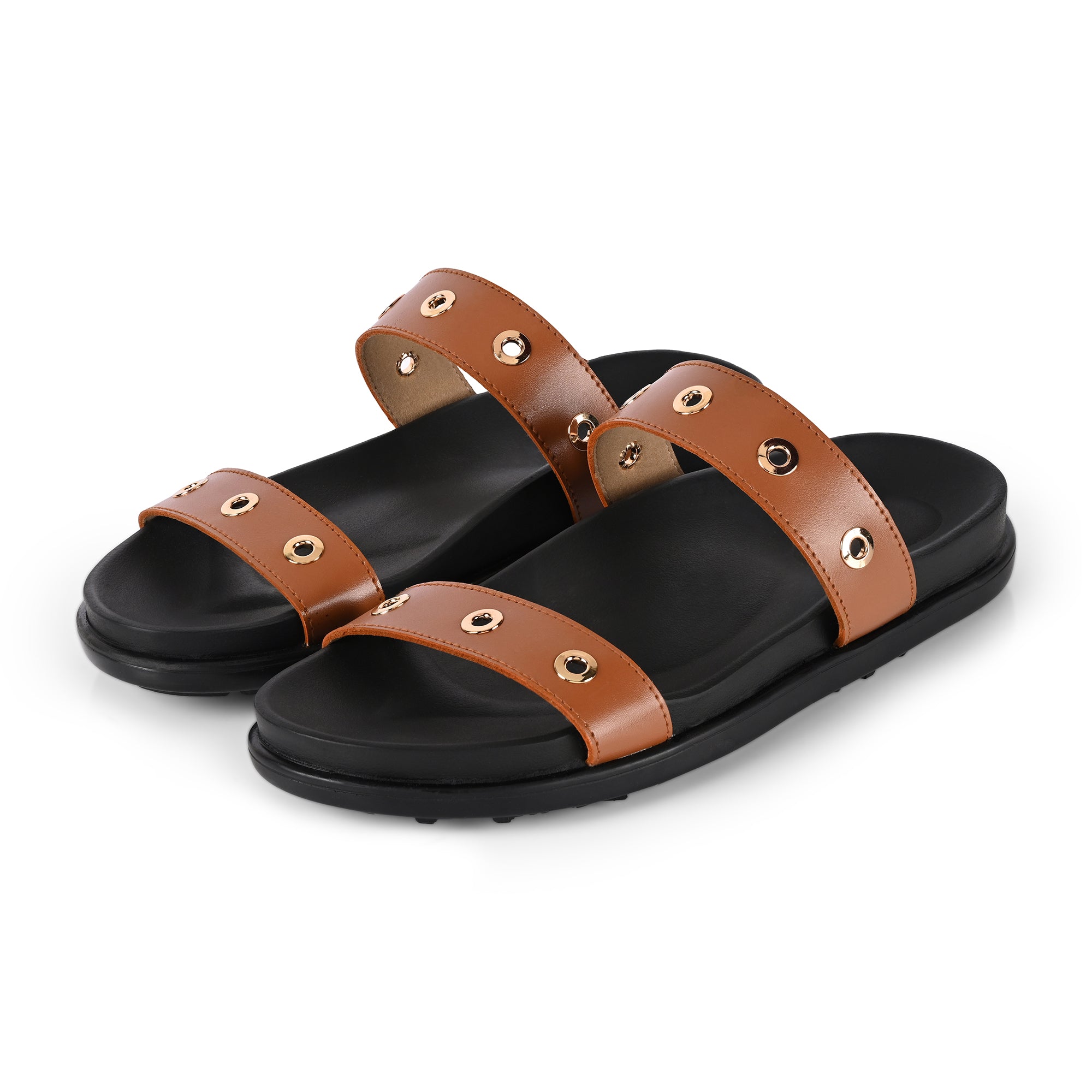 Drizzle Circle Sliders - Tan Brown